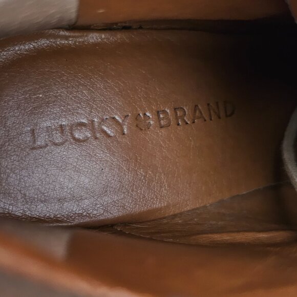 Lucky Brand Sumba Lace-up Suede Wedge Tan Ankle Bootie Boots - Picture 8 of 9